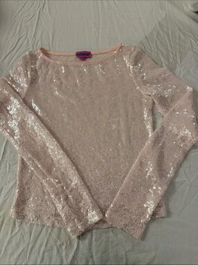 Edikted Pale Pink Sequin Long Sleeve Top